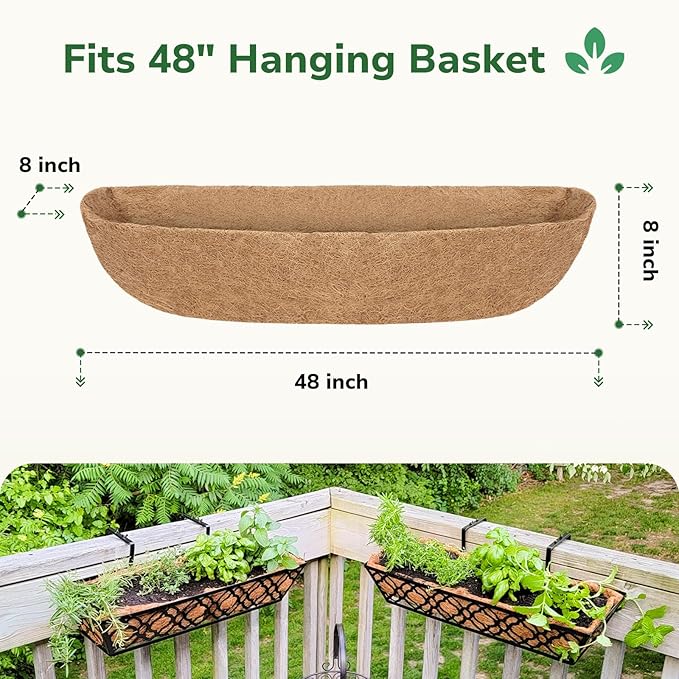 GreatBuddy 2 Pcs Coco Liners for Planters 48 Inch, Sturdy Window Box Liners, Perfect Planter Liners Replacement for The Old, 100% Natural, Easy to Straighten Out