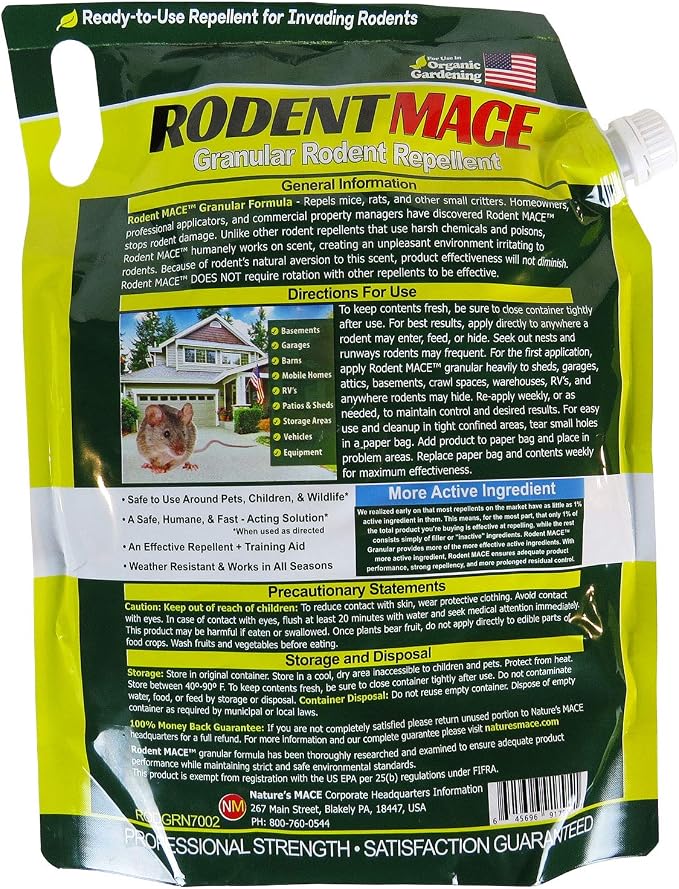 Nature’s MACE Rodent Repellent 6 lb Covers 1,000 Sq. Ft., Rodent Repellent Outdoor, Keep Mice Rats Rodents Out of Home, Garage, Attic, Peppermint Spray Blend for Rodents, Safe Around Kids