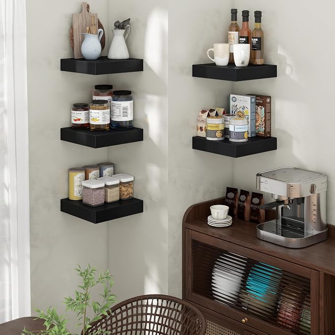 12 Inch Floating Shelves for Wall, Square Storage Shelves, Black Finish
