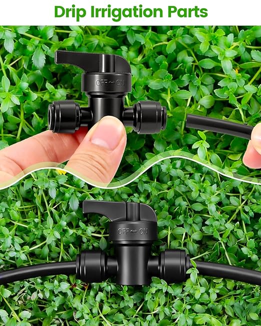 Drip System Parts, Quick Connect 1/4" Shutoff Valve Fittings for Garden & Farm Irrigation Systems, Set of 36