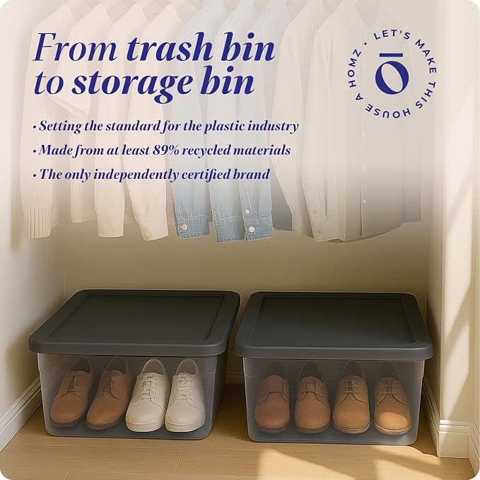 HOMZ Clear Plastic Storage Bins w/Snaplock Lids, 28 Qt, Gray, 2 Pack