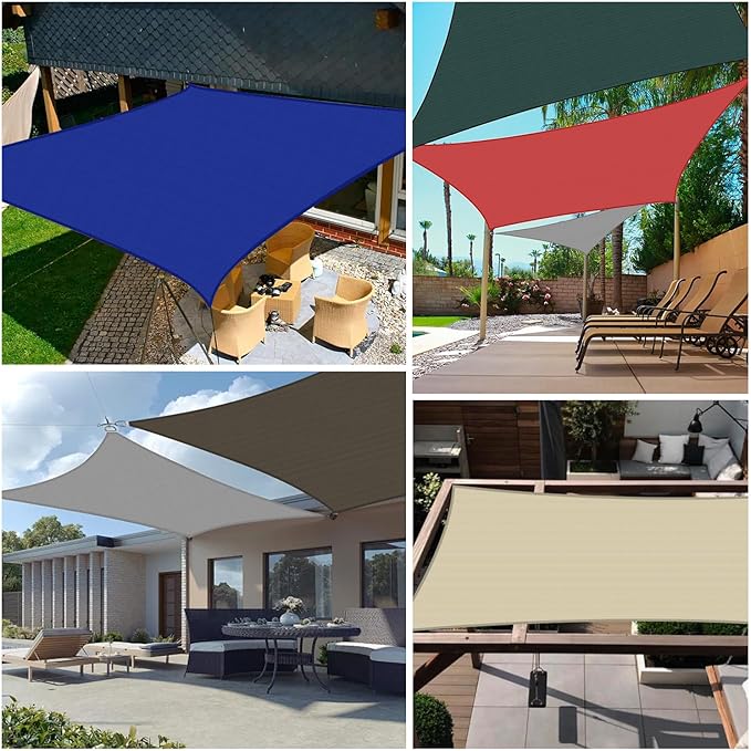 Sun Shade Sail 8'x8' Rectangle Shade Canopy Patio Cover UV Block Shade Cloth Awning Fabric for Backyard Pergola Garden Deck Carport Outdoor Activities, Turquoise