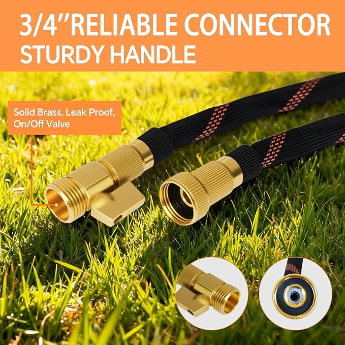 Garden Hose 50ft - Non-Expandable, Flexible, Kink-Free - 3/4'' Fitting High-Pressure & Lightweight Garden Water Hose with Burst Resistance - All-Weather Use for Gardens, Car Washing & Pet Care