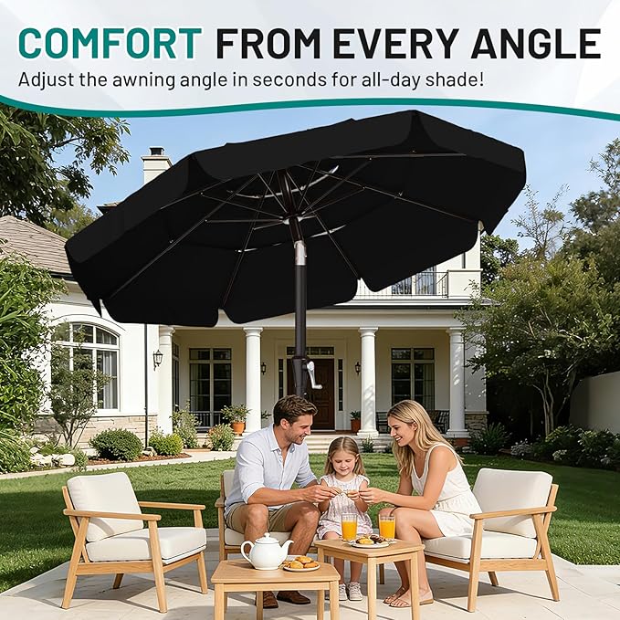 AreShark 9FT 3-Tiers Patio Umbrella with Valance, Outdoor Umbrellas with Crank/Tilt, Table Market Umbrella Vented w/ 8 Sturdy Ribs for Garden, Deck, Backyard, and Pool, Black