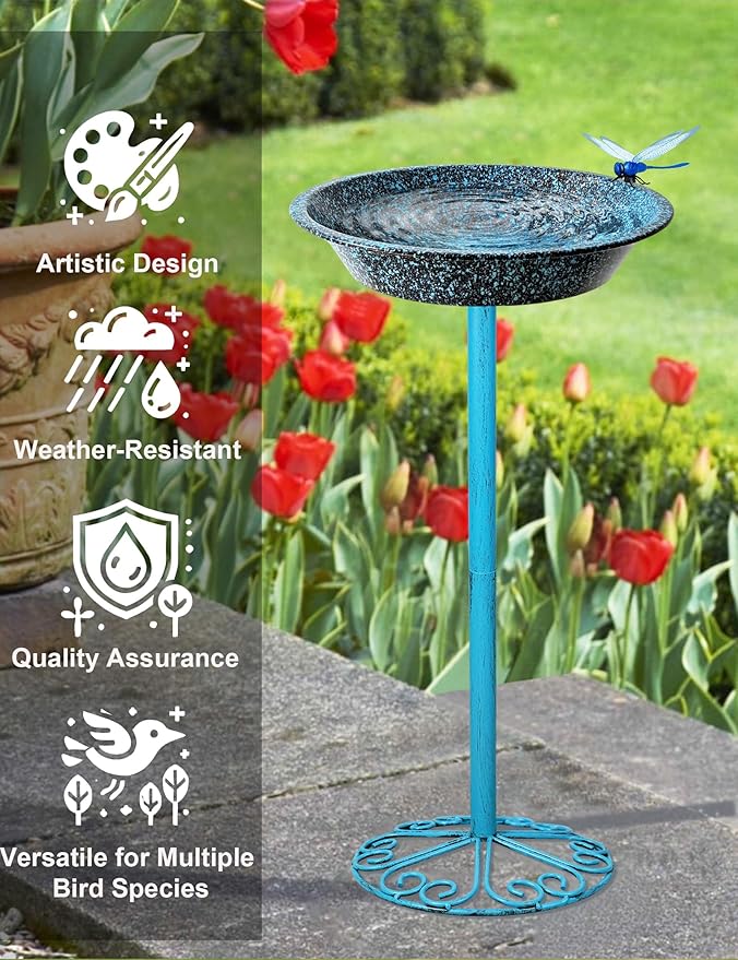 SAC SMARTEN ARTS Freestanding Bird Bath for Outside Metal Birdbaths Birdfeeder Bowl with Metal Stake Spa Bird Feeder Standing for Garden Patio Yard Lawn Décor 25.5 Inch Height