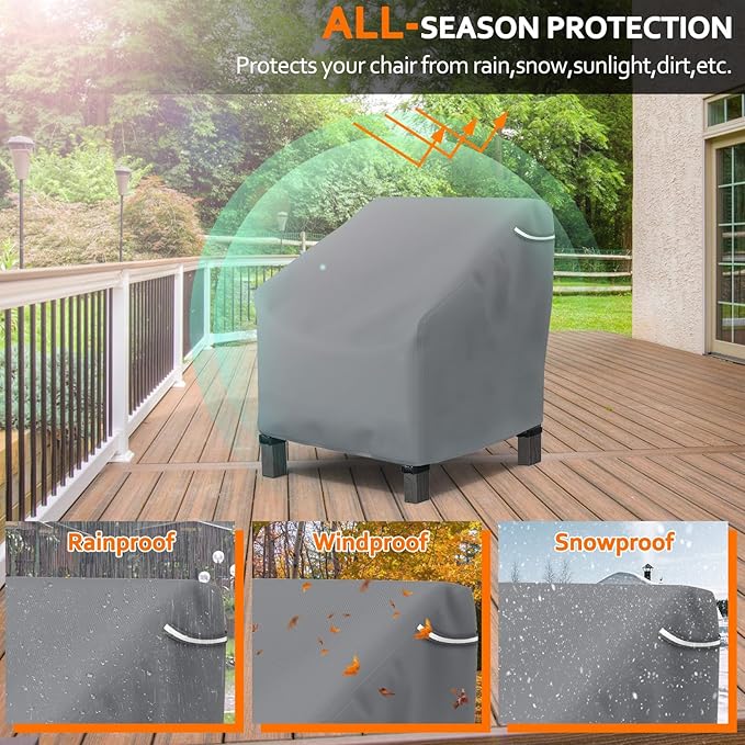 STARTWO Patio Outdoor Chair Covers 2 Pack, Outdoor Furniture Covers Waterproof adapter for Lawn Lounge Seat, Wicker, Swivel, Adirondack, Rocking Chairs, 37.5W x 39D x 38.5H inch, Grey