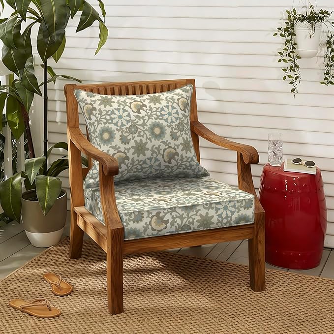 LVTXIII Outdoor Deep Seat Cushion Patio Seat and Back Cushion Set Seasonal Chair Cushion for Dining Arm Chairs, Wicker Chairs and Garden Furniture Decoration, 22"x22"x4", Floral Symphony