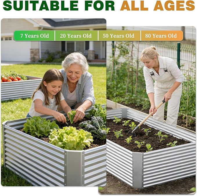 2 Pcs 8x4x1.4 ft Galvanized Steel Raised Garden Bed – Weatherproof Outdoor Metal Planter Box for Backyard Vegetable & Herb Gardening, Simple Install
