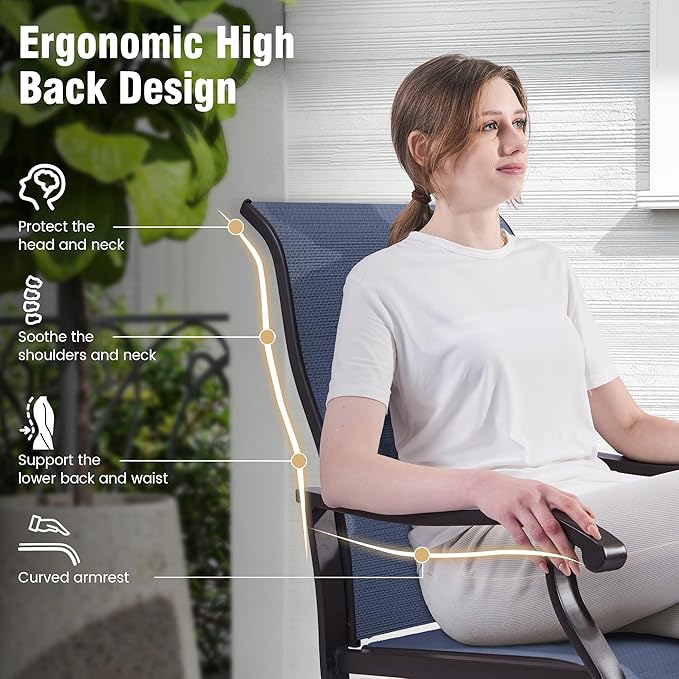 Amopatio Patio Swivel Chairs Set of 4, Outdoor Swivel Rocker Dining Chairs with All Weather Textilene High Back & Metal Frame, for Backyard Deck Lawn Garden, Navy Blue