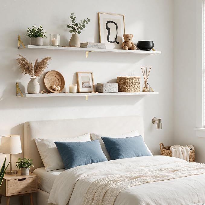 Dreamland Wall Mounted Floating Shelves Set of 2, 55x8, White&Gold