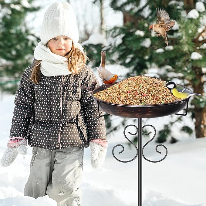 Metal Bird Bath for Outdoors, Vintage Freestanding Birdbaths with Bird Statue 12" Detachable Birdfeeder Bowl with 5- Pronged Base for Outside Garden Patio Yard Lawn Decor (Vintage Bronze)