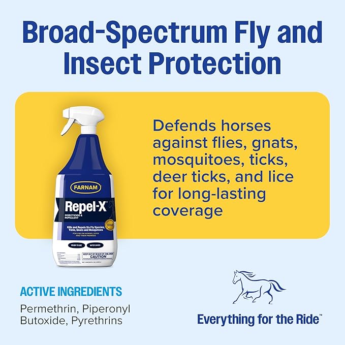 Farnam Repel-X Insecticide & Repellent Water-based Fly Spray for Horses, Dogs and Premises, 32 Ounces