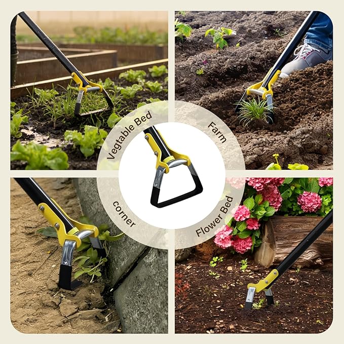Stirrup Hoe,Effcient Scuffle Hoes with Sharp Blade,Adjustable Long-Handle Scuffle Hoe Garden Tool with 30-72 Inch,Action Hoe,Hula Hoes Garden Tool for Raised beds,Vegetable and Flower beds