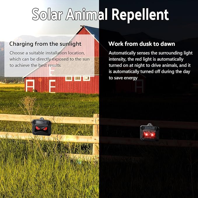Solar Control Light Nocturnal Animal Repeller Outdoor Deterrent Devices Light Sensor Animal Repellent for Skunk Deer Coyote Fox Raccoon Cat Garden Yard Farm Chicken Coop (16, Black)