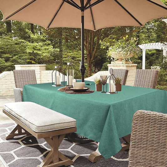 Outdoor Tablecloth Wrinkle-Free Stain Resistant Waterproof Polyester Fabric Table Cover with Zipper Umbrella Hole for Picnic/Party/Dinner/Patio Garden(60×84inch,Zippered,Green)