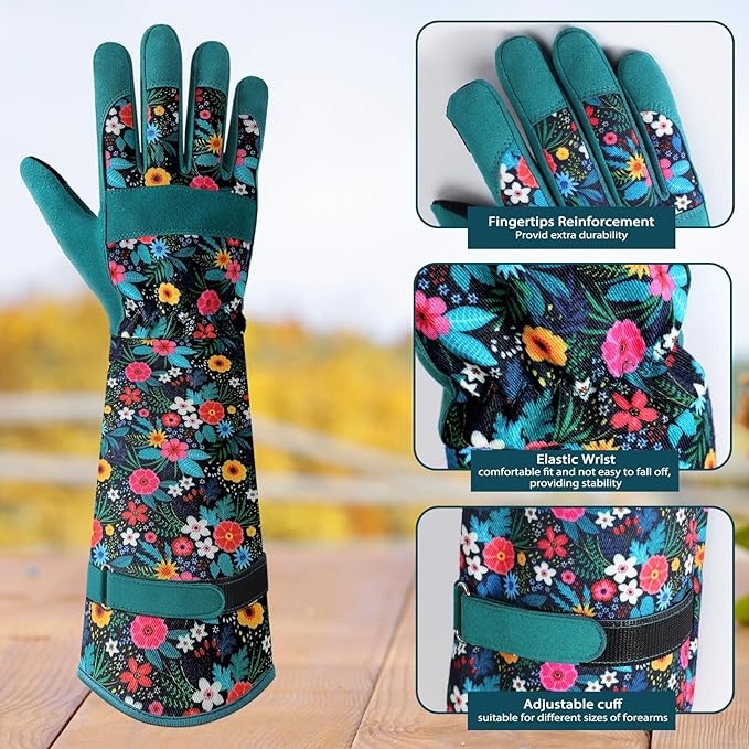 Trifabricy Gardening Gloves for Women, Leather Long Garden Gloves with Grip, Thorn-Proof Puncture-Resistant Work Gloves
