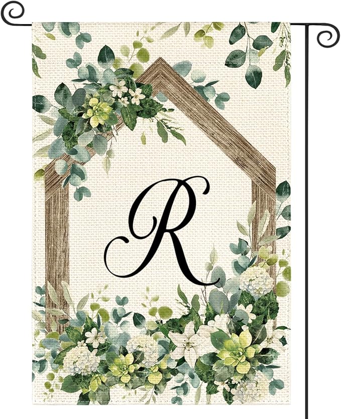 AVOIN colorlife Initial Letter R Monogram Garden Flag 12x18 Inch Double Sided Outside, Spring Floral Family Last Name Yard Decoration
