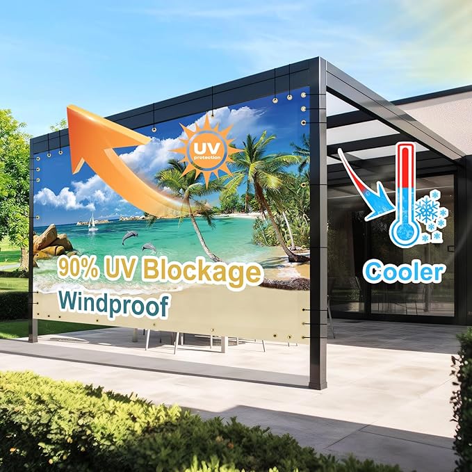 Shade&Beyond Custom Design Patio & Gazebo Backdrop Screen, Full-Color Printed PVC Shade Cloth with UV Resistant, Sun Shade Cover for Outdoor, Garden, Backyard, Balcony, GN01