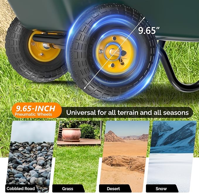 VINGLI 2 Wheel Wheelbarrow, Plastic and Steel Wheel Barrel, 330lbs Capacity Garden Cart for Lawn, Gardening, Construction