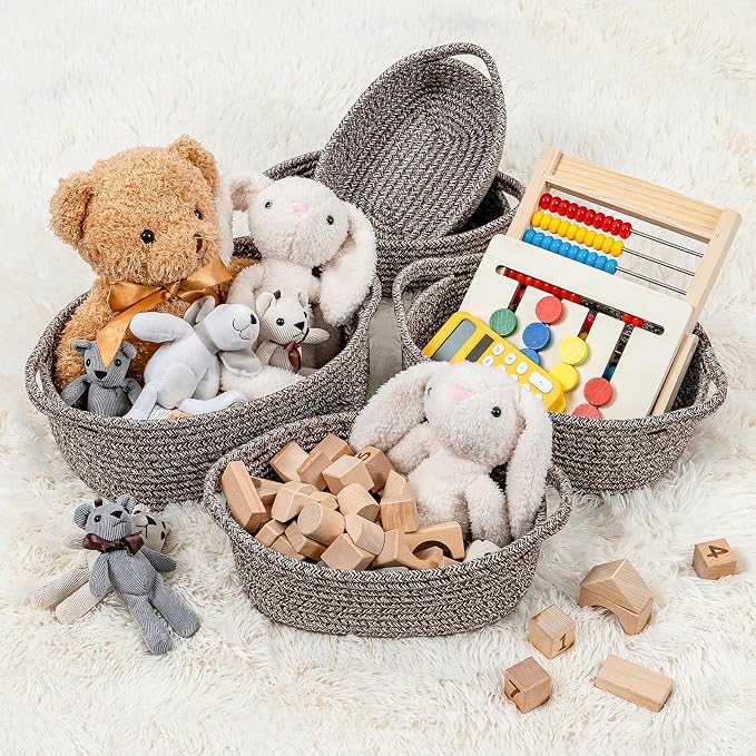 CubesLand Small Storage Basket Cotton Rope Organizer Baskets for Shelves