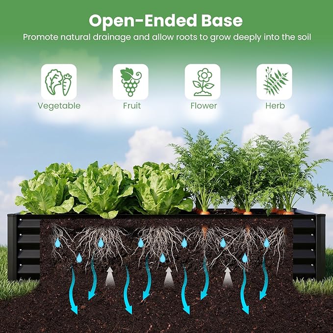 Giantex Galvanized Raised Garden Bed with Greenhouse Cover, 6x3x1 FT Outdoor Metal Oval Tall Planter Box with 2 Roll-up Windows, Clear PVC Mini Greenhouse for Vegetables Flowers Herbs Patio (Black)