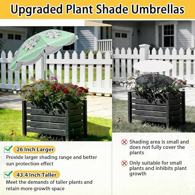 MJZ 4 Pack Upgraded Plant Umbrellas for Outdoor Plants, 26" Larger Garden Plant Shade Umbrella with Adjustable Angle 43.4" Higher Sun Shade with Floral Prints for Outdoor Potted Plants Garden Beds