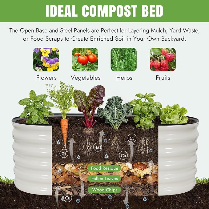 INNO STAGE Galvanized Raised Garden Bed Kits, 4x2x1.4FT Metal Raised Beds Outdoor for Gardening, 17'' Tall Large Steel Raised Planter Bed for Vegetables, Flowers Patio Ground Planter Box (White, 2Pcs)