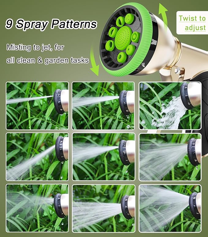 Garden Hose Nozzle Heavy Duty, 100% Metal Water Hose Sprayer Nozzle for Washing Car, Watering Plants, Washing Pets, and Home Use with 9 Adjustable Spray Patterns