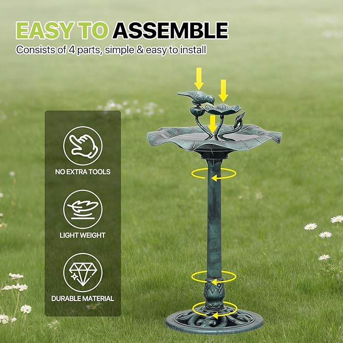 Magshion 35" Outdoor Bird Bath and Feeder for Outside, Pedestal Birdbath with Vintage Lotus Design, Durable Polypropylene Construction, Stunning Garden Accent for Lawn, Backyard & Patio, Green