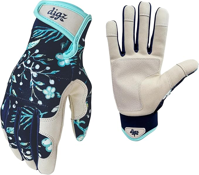 Digz Women's X-Large Outdoor and Work Gardener Gloves, Spandex, Navy Blue