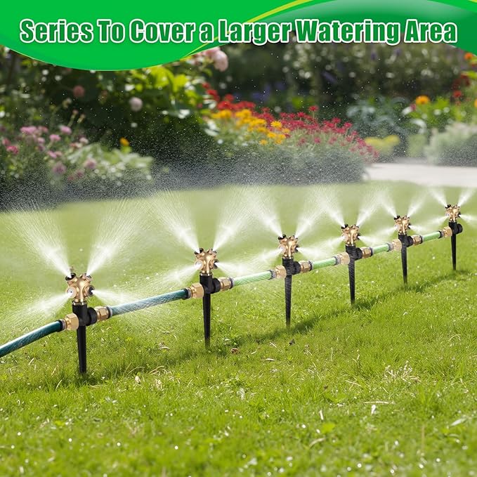 Tioncy 4 Pack Metal Lawn Sprinkler with Brass Nozzle, Heavy Duty Garden Spike Sprinkler Automatic Irrigation Tool for Lawn Garden Yard Greenhouse(Multi Nozzle,Black)