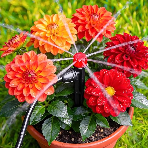 20 Pieces Drip Irrigation Emitters, Adjustable 360 Degree Drip Stream Emitters on 5" with Stake for 1/4" Drip Irrigation Tubing Irrigation 8 Hole Stream Drippers for Garden Watering System