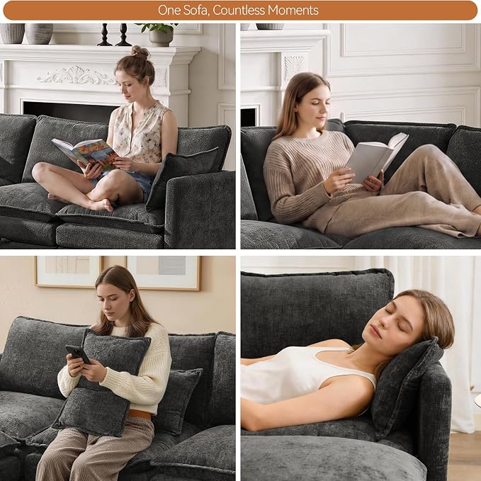 130" Oversized U-Shape Storage Sofa Modular Couch with 2 Ottomans,Dark Grey