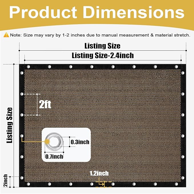 Shade&Beyond 90% Sun Shade Cloth with Grommets, 8' X 12' Pergola Shade Cover Canopy, Mesh Tarp Sun Screens for Patio, Outdoor, Garden, Backyard, Mocha