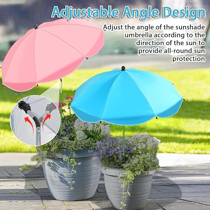 MJZ 2 Pack Large Plant Umbrellas for Outdoor Plants, 26" Garden Umbrella for Plants with Adjustable Angle, Plant Umbrella Provide Shade for Outdoor Plants Flower Pot Planting Beds (Pink, Blue)