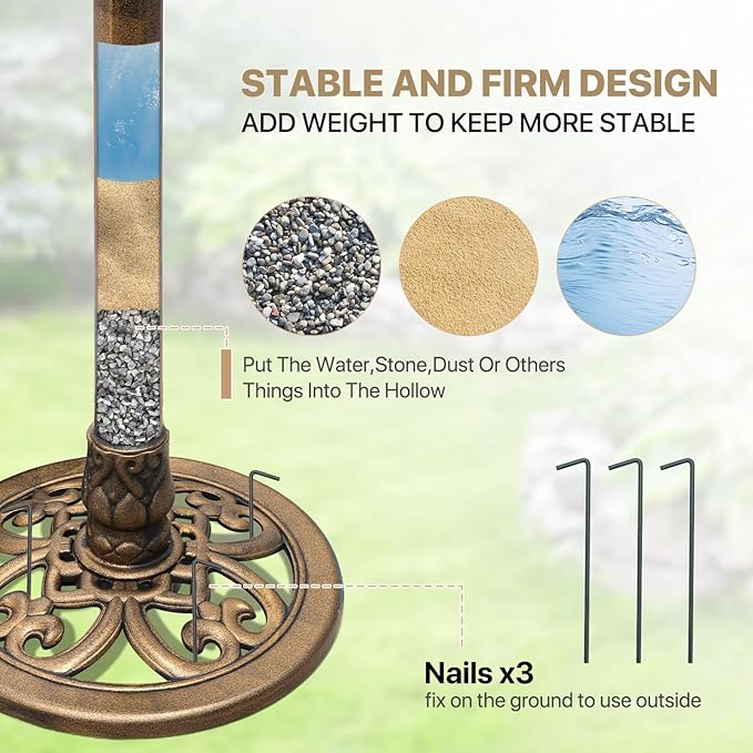 Athena Collection 37'' Height Bird Bath Vintage Pedestal Birdbath Electric Water Fountain with Recirculating Pump Polypropylene Floral Accents 3 Tier Birdbath for Outside, Patio, Garden, Bronze