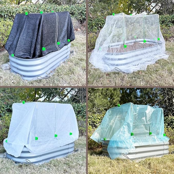 Metal Greenhouse Hoops Set for Raised Beds，21.2'' x 31.1'' Green Garden Hoops with Metal connectors,ABS Clip（Stainless Steel Spring） for Row Cover, DIY Grow Tunnel，5 Sets.