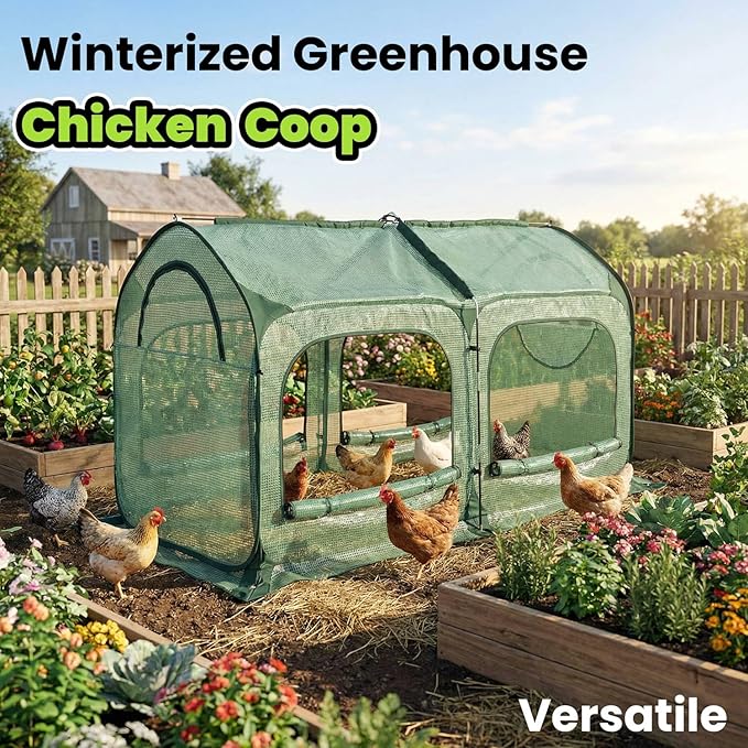 Pop up Greenhouse Tent Cover Tunnel Plant House,Large Gardening Flower Sunshine Room with Mesh Windows,Backyard PE Cover for Cold Frost Protector with Stakes and Rope Guys (Medium Size)