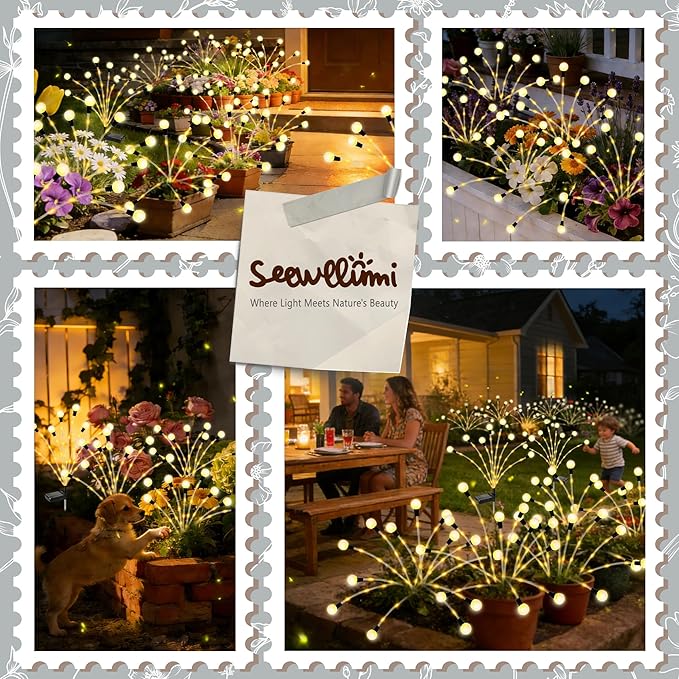 Solar Garden Lights Outdoor Decor(2pack,56LED) Upgraded Solar Swaying Light for Garden Decorative, Waterproof Firefly Light with Big Bulb, for Yard,Patio,Pathway,Party(Warm White)
