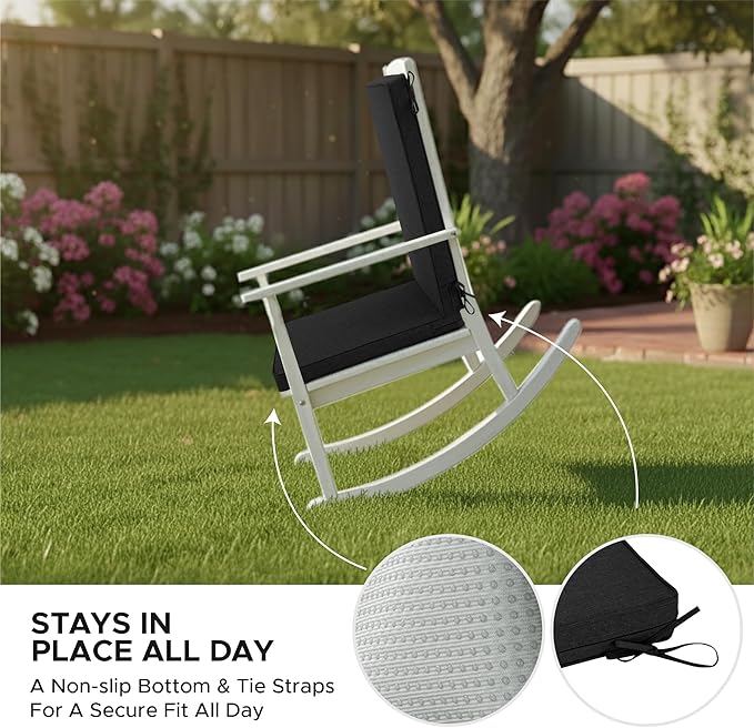 Outdoor Chair Cushions 20x20, Water-Resistant & Fade-Resistant, Patio Furniture Lawn Dining Chair Seat Replacement with High Back, Ties Zipper, Removable Cover, Set of 4, Black