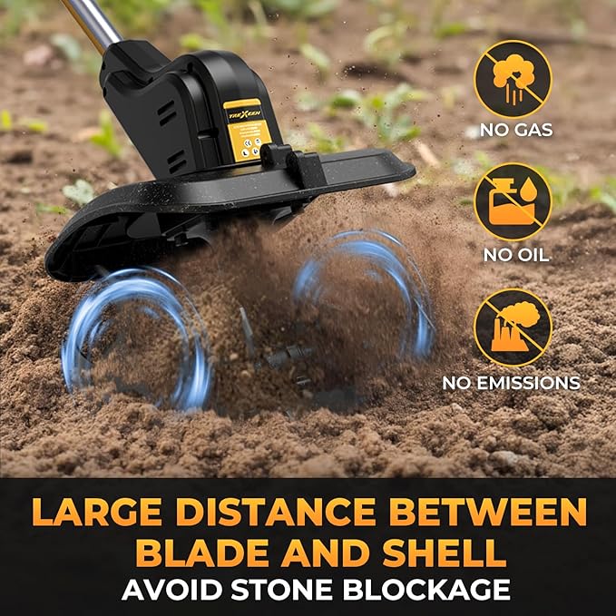 Cordless Tiller Cultivator for Dewalt 20v Max Battery, 360RPM Electric Tiller for Gardening, 11.8in Tilling Width ＆ 8.6in Depth, Battery Powered Tiller for Lawn/Soil Cultivation (Battery Not Included)