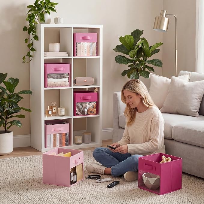 GRANNY SAYS 11x11 Storage Cubes with Clear Window, Pink Gradient, 6-Pack
