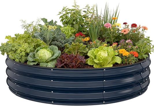 Pattiumo Galvanized Raised Garden Bed 4×4×1 FT, Round Metal Raised Garden Bed Outdoor Planter Box with Open Bottom, Rust-Resistant Steel Garden Bed for Vegetables Herbs Flowers, Easy Assembly
