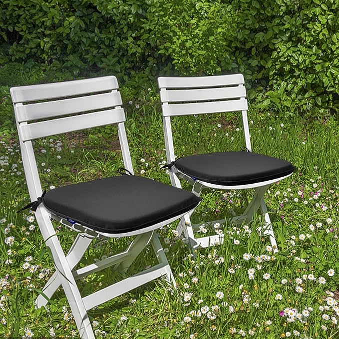 SleepMan Outdoor 17"x16" Chair Cushions with Ties Set of 4, Water Resistant All Weather U-Shape Seat Pads for Patio Garden Furniture Indoor (Set of 4, Black)