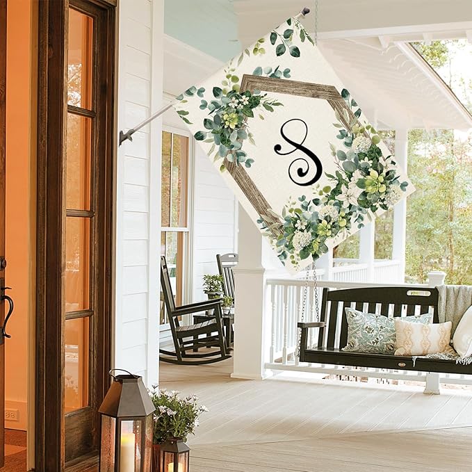 AVOIN colorlife Initial Letter S Monogram House Flag 28x40 Inch Double Sided Outside, Spring Floral Family Last Name Yard Decoration