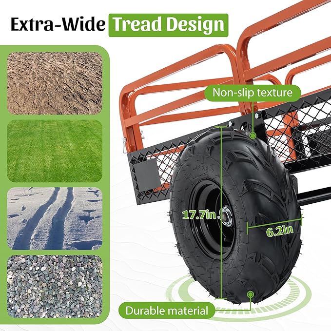 Utility Garden Wagon Dump Cart Trailer, 15 Cu.Ft. Load & 1500 lbs Capacity, Heavy Duty Yard Dump Wagon with Steel Frame ATV, UTV, Farm, Garden,Black