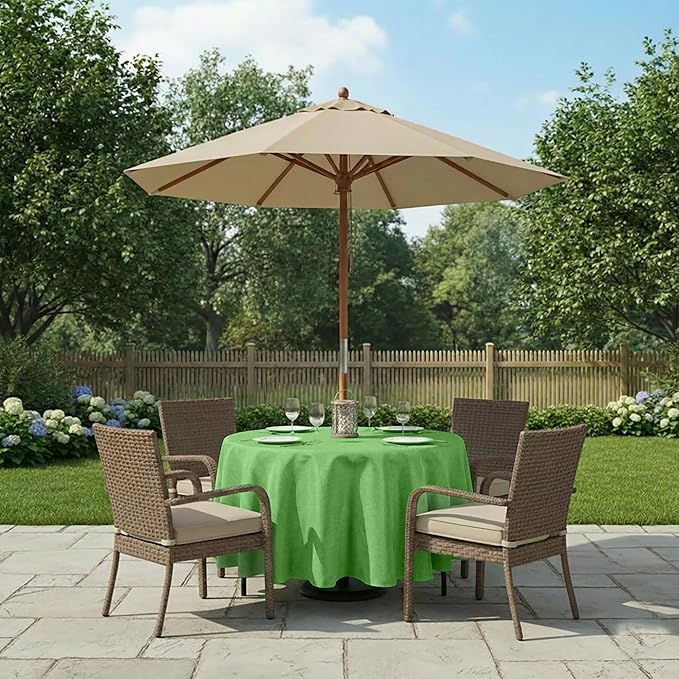 Outdoor Tablecloth Wrinkle-Free Stain Resistant Waterproof Polyester Fabric Table Cover with Zipper Umbrella Hole for Picnic/Party/Dinner/Patio Garden(70inch Round,Zippered,Olive Green)