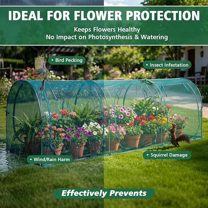 148x49x49inch Crop Cage Portable Tunnel Plant Netting Cover Tomato Netting, 4 Roll-Up Zipper Door Garden Cage, Bug Netting Cover for Vegetables & Fruits, Durable Raised Garden Bed Covers
