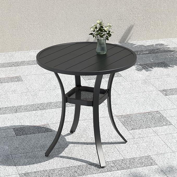 Anmutig Metal Small Outdoor Patio Round Dining Table with Weather-Resistant - 27.5" Black