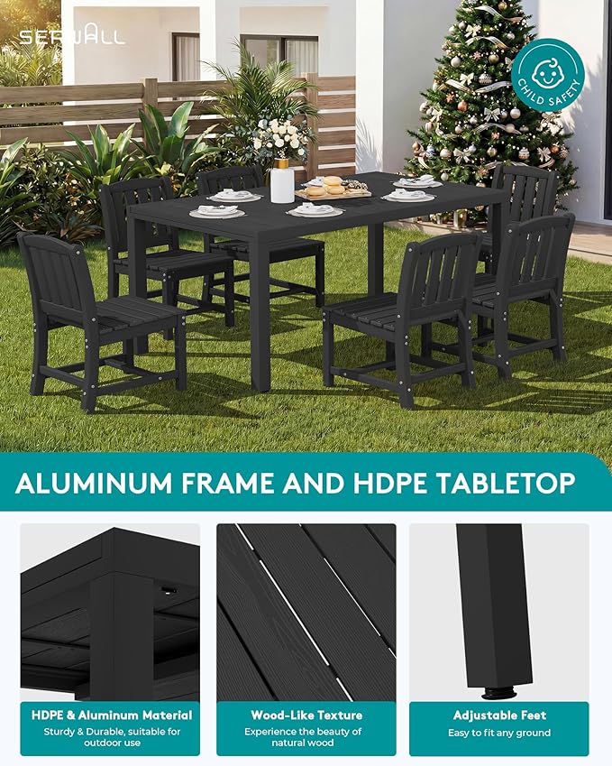 SERWALL Outdoor Dining Chairs Set of 2, All-Weather HDPE Patio Armless Chairs, Black